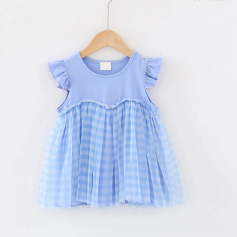 2020 Summer Dresses Toddler Kids Girls Ruffle Sleeveless Patchwork Dress For Elegant Princess Baby Pink Blue Clothes | Детская одежда и