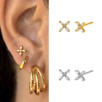 925 sterling silver ear needle cross crystal stud earrings exquisite zircon earrings for women minimalist fashion jewelry gifts