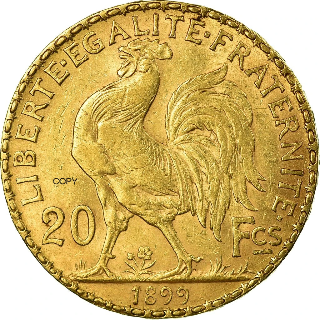 

France 1899 20 Francs Gold Marianne Rooster Third Republic Brass Metal Copy Coin Liberte Replica Production