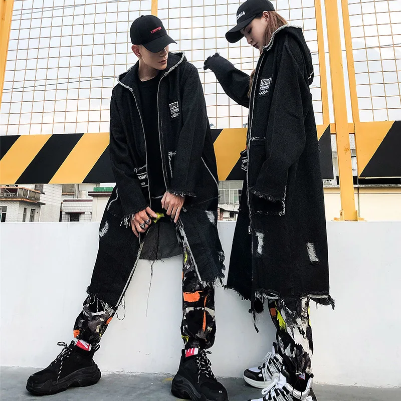 Мужское джинсовое пальто оверсайз длинное Асимметричное в стиле хип-хоп 2020 |