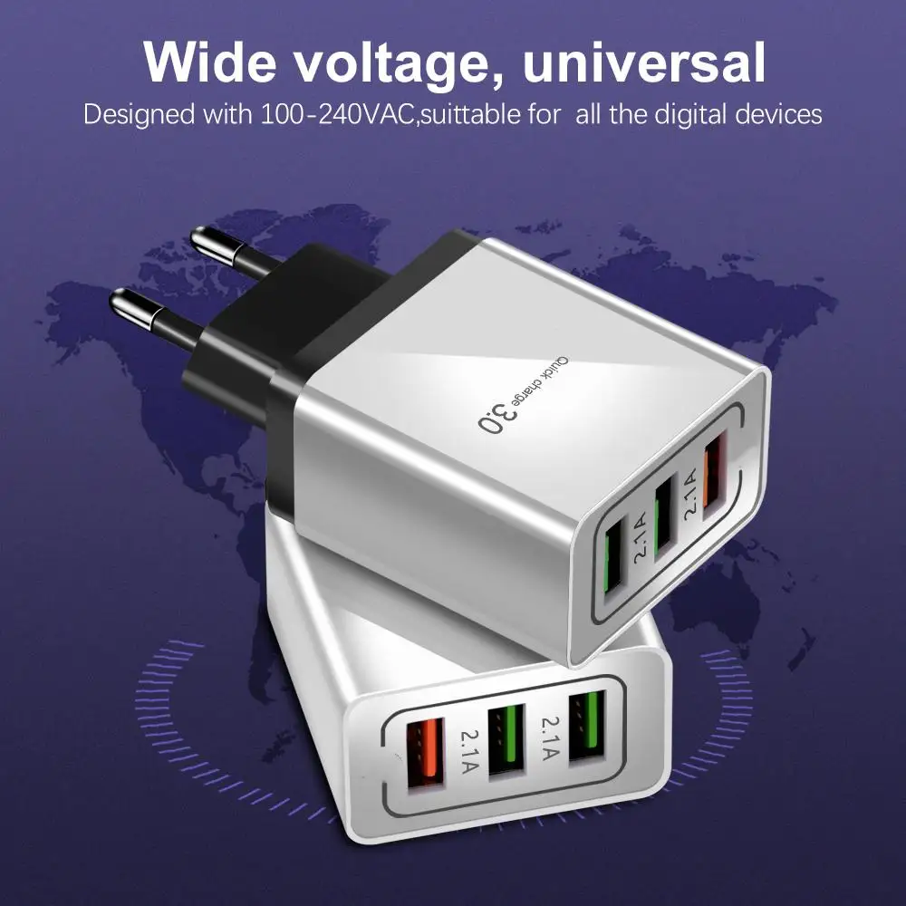 ROCK 3 порта быстрое зарядное устройство 0 телефон USB Быстрая зарядка ЕС разъем QC3.0