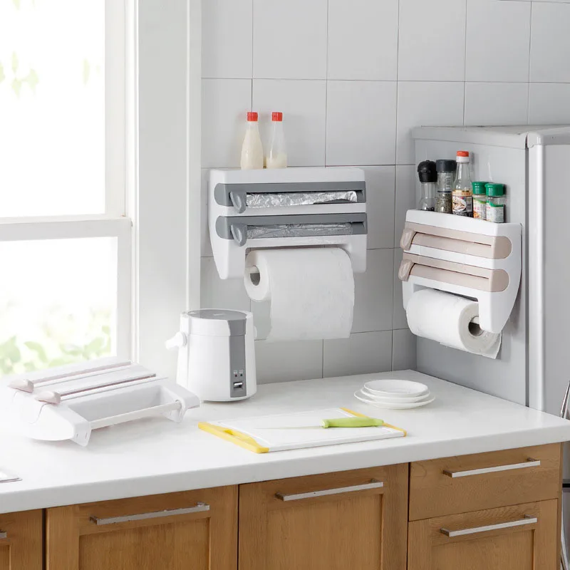

Kitchen Cling Film Storage Rack Shelf Plastic Wrap Cutting Device Sauce Bottle Storage Rack Paper Towel Holder Kitchen Tool