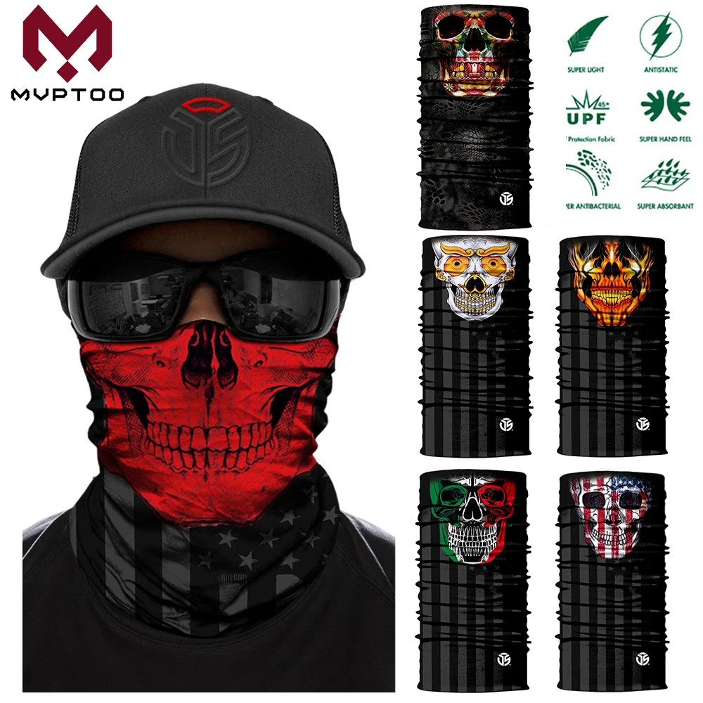 3D Skull Ghost Balaclava Neck Gaiter Motorcycle Bandana Head Shield Skeleton Moto Biker Tube Scarf Headband Half Face Mask Men