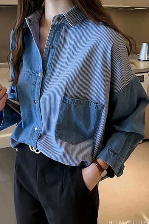 

Women Cotton Denim Shirt Chemise Female Spring Ladies Casual Long Sleeve Blue Jeans Shirts Woman Blouses Camisa Vetements