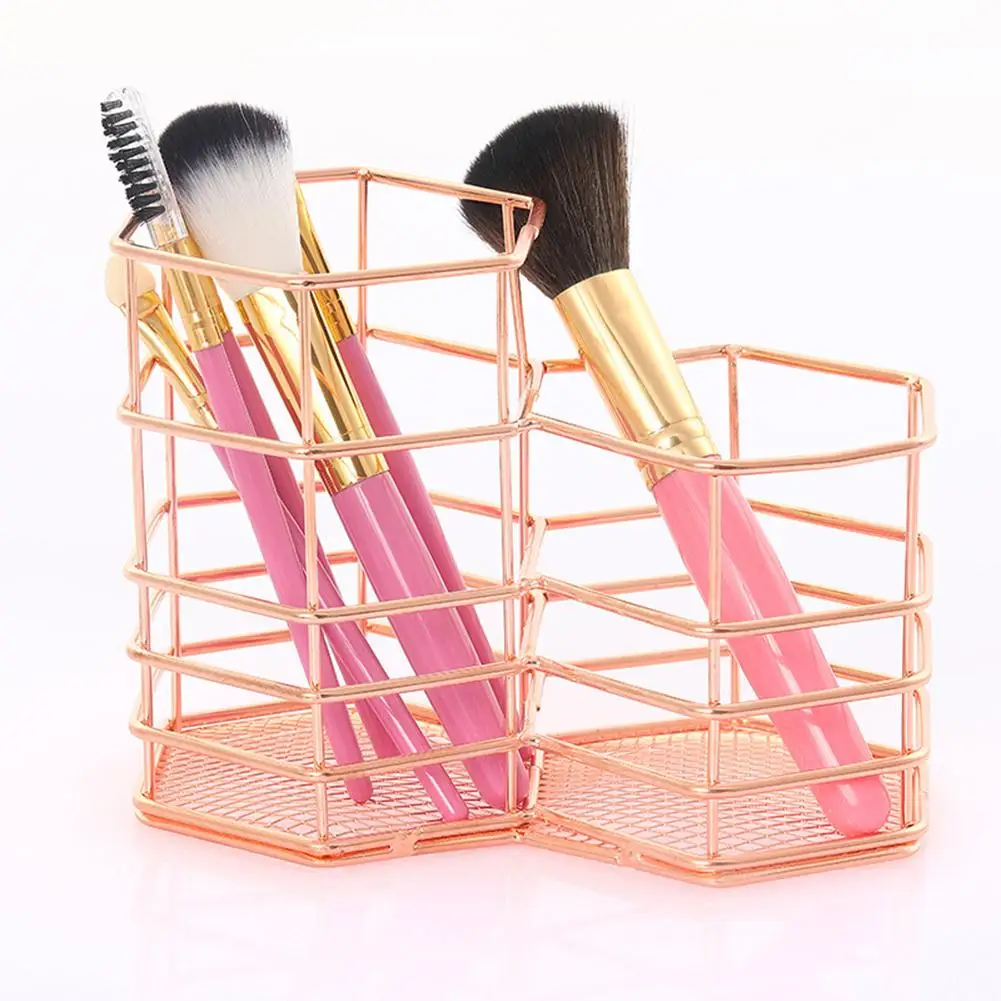 

Double Hexagon Pens Pencil Makeup Brushes Holder Storage Box Container Organizer