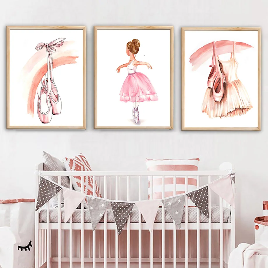 

Watercolor Ballet Skirt Shoes Dancing Baby Girl Wall Art Canvas Painting Nordic Posters And Prints Wall Pictures Kids Room Decor