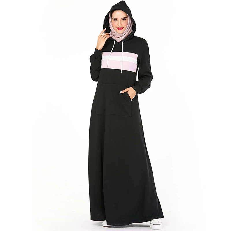 Черная толстовка с капюшоном абайя кафтан Дубай хиджаб мусульманское платье