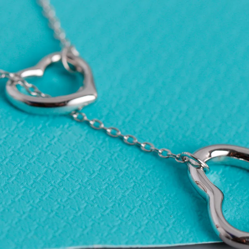 

European and American jewelry hollow plain heart double heart pendant necklace female s925 silver necklace item jewelry
