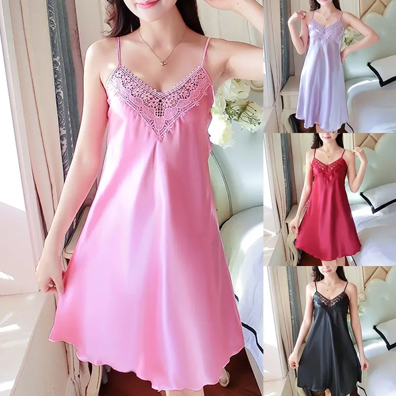 

2021 Simulation Silk Thin Nightdress Sexy Beachwear Women Summer Dress Open Back Solid Fashion Casual Loose Homewear