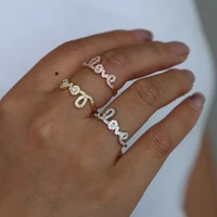 real 925 sterling silver rings simple letter love charm ring with zircon paved for women fine silver jewelry engagement wedding