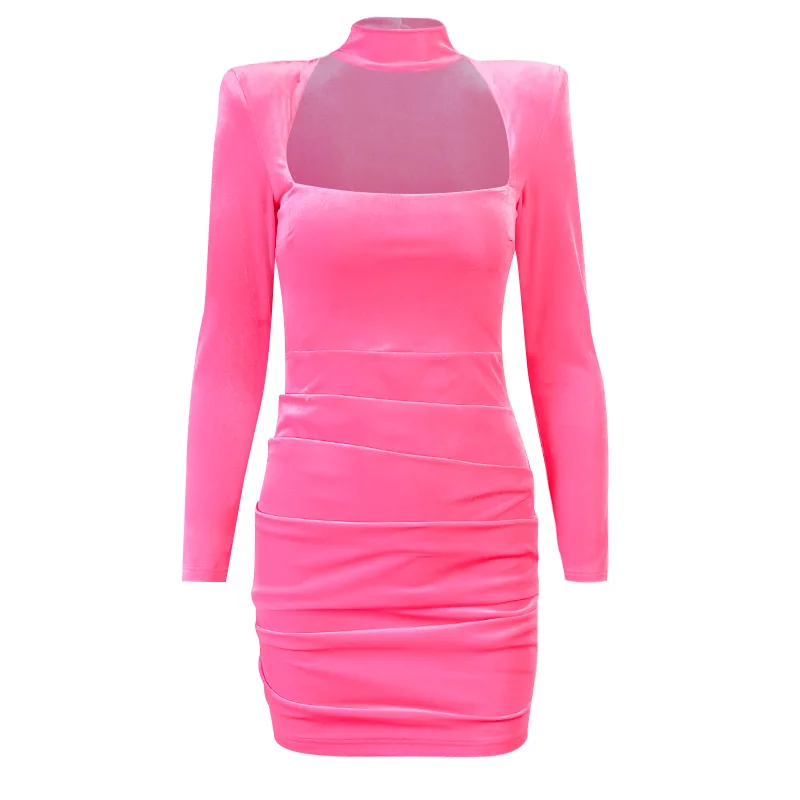 

Sexy Women's Dress Long Sleeve Turtleneck Hollow Out Spring Slim Bodycon Fashion Casual Elegant Party Female Dress New