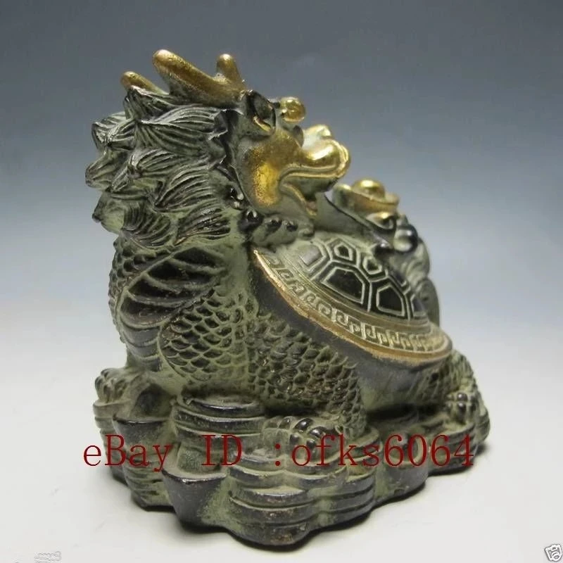 Chinese Old Bronze Hand Work Statue - Dragon Turtle NRR013
