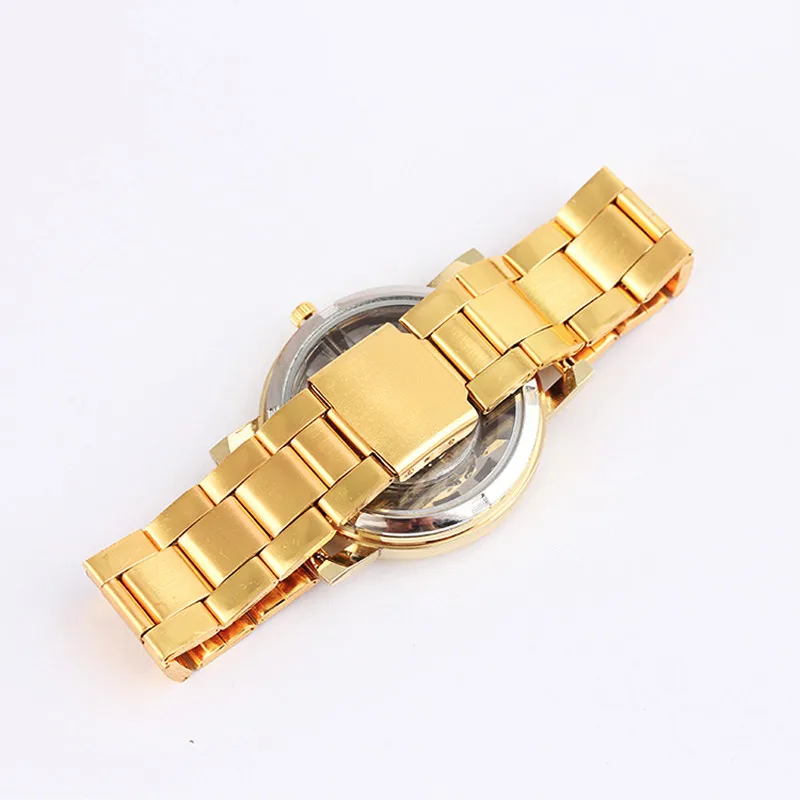 Модные мужские наручные часы из нержавеющей стали в полоску Золотые