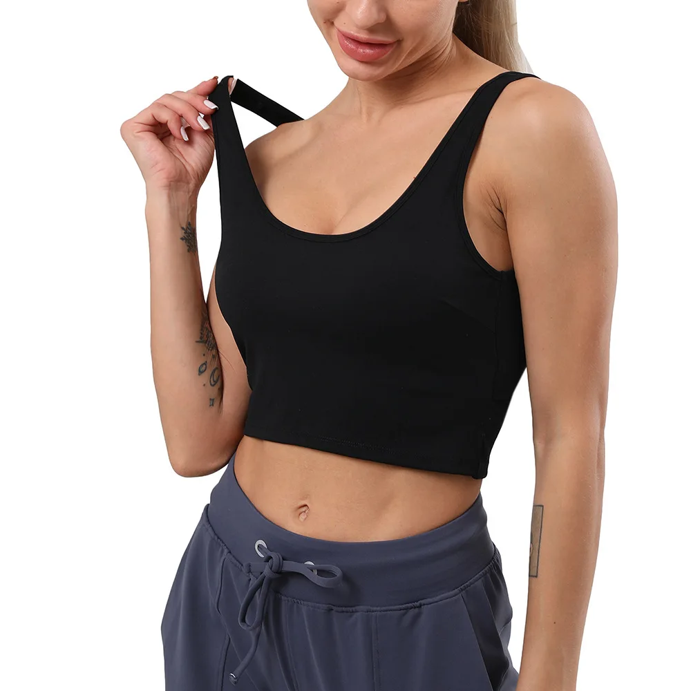 

Clioborn 2021 new solid color women's suspenders fashion casual deep U-neck sports vest short top women's tights