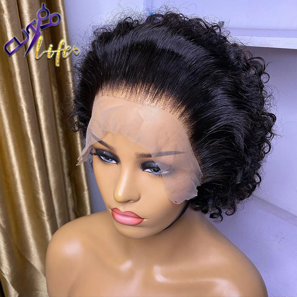 Короткий кудрявый парик Боб невидимый из человеческих волос на сетке спереди для
