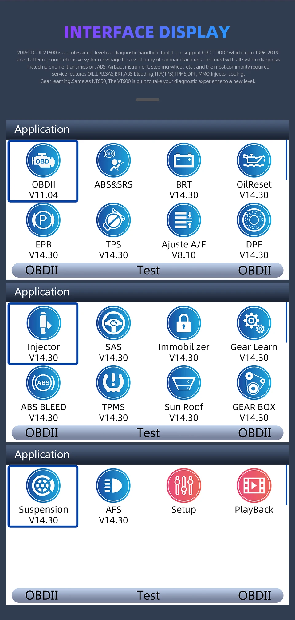 VDIAGTOOL автомобильный диагностический VT600 OBD2 сканер инструмент рабочий бразильский автомобильный двигатель ABS SRS EPB кодирование OBD2 PK NT650 x100 pro crp129E