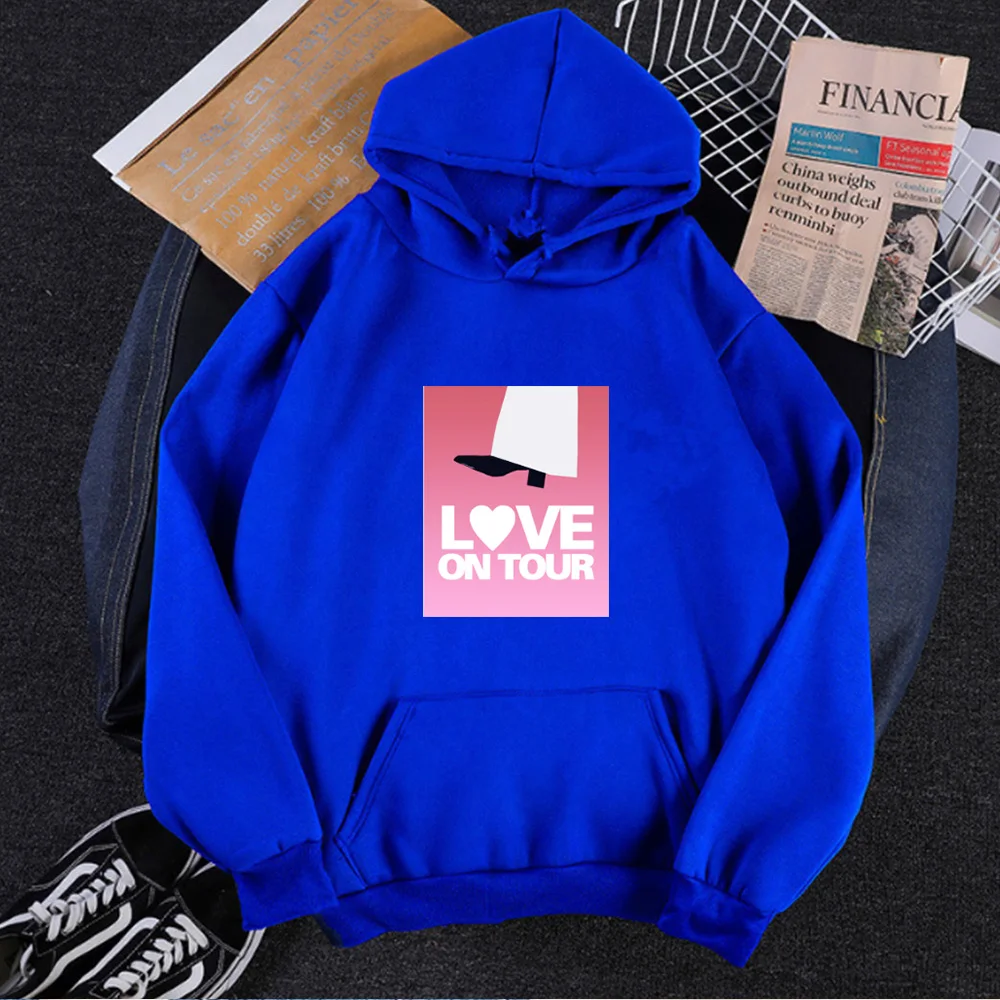 

Love on Tour Hoodies Women Korean 2021 Harry Styles Sweatshirt Pink Clothing Casual Letter Pullovers Harajuku Hoodie New XL