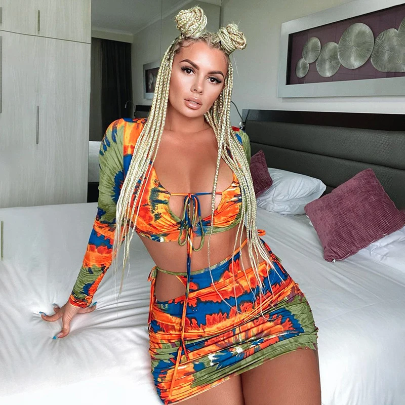 

Женское платье с юбкой, короткое платье из полиэстера с длинным рукавом и принтом, осень 2021