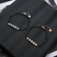slivery five stars charm bracelet bohemia black beads chain stainless steel jewelry women elegant crystal anniversary gifts 2020