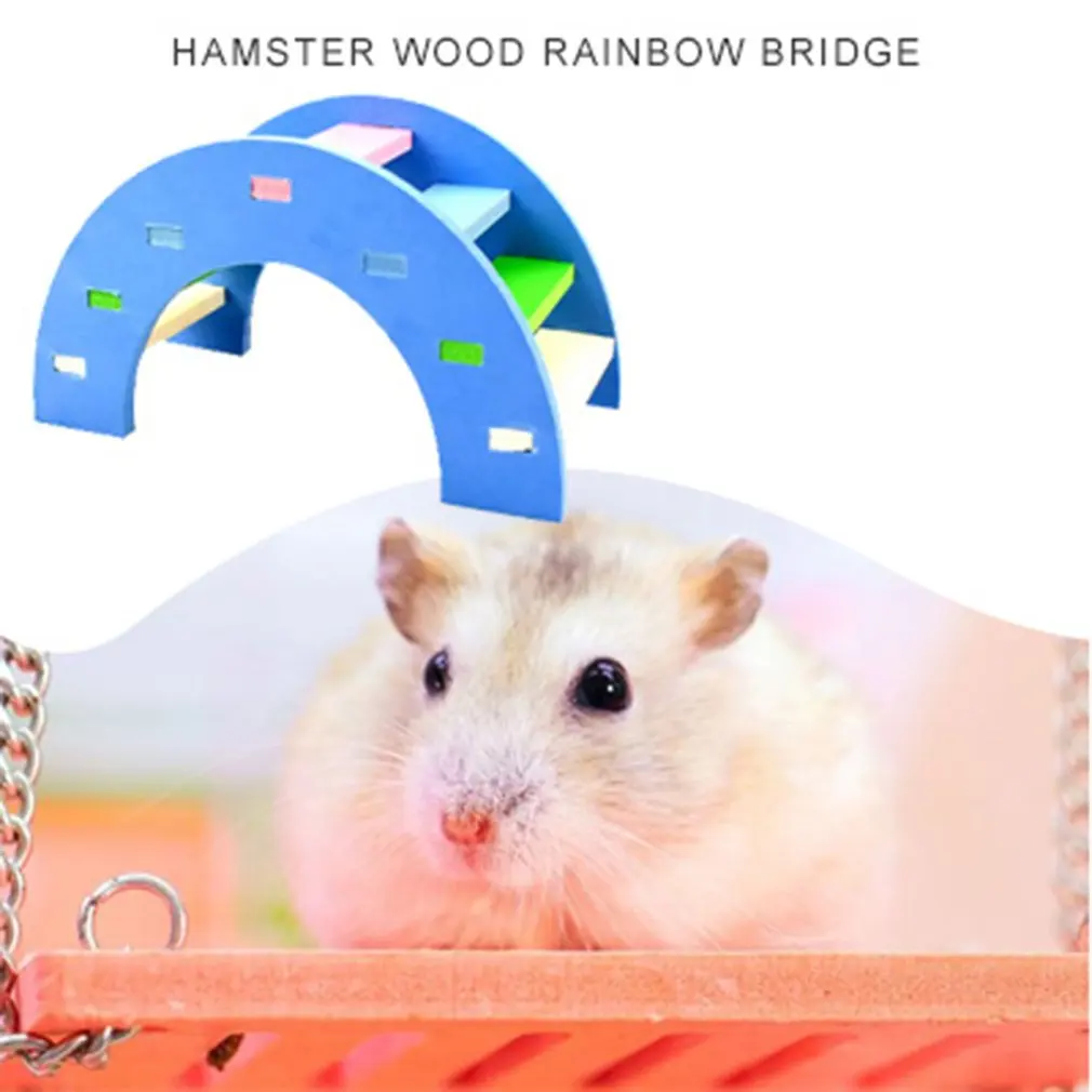 

2021 Hamster Toys Wooden Rainbow Bridge Seesaw Swing Toys Small Animal Activity Climb Toy DIY Hamster Cage Accessories