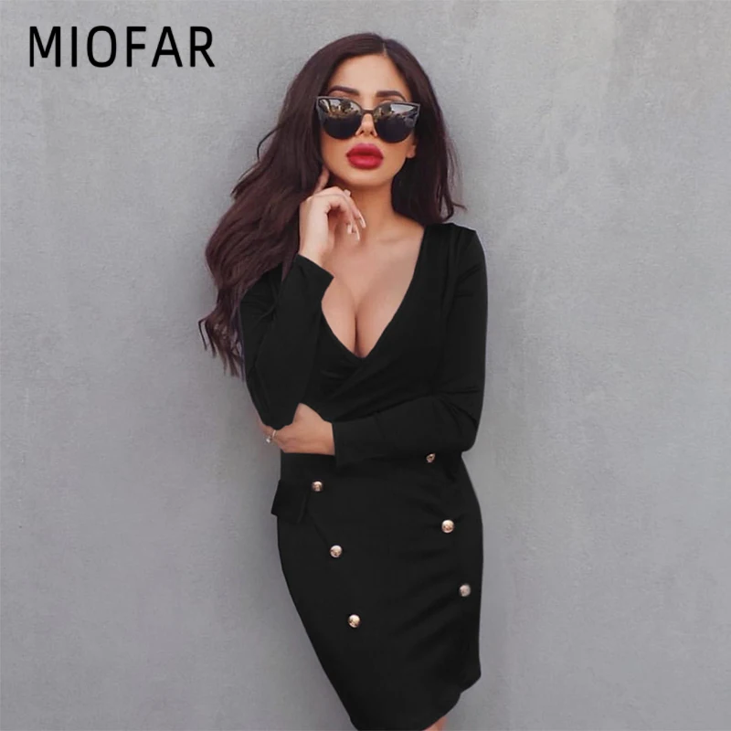 MIOFAR сексуальное платье с глубоким v образным вырезом мини карандаш элегантное