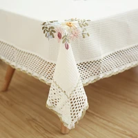europe flowers tablecloth white hollow lace cotton linen dustproof table cloth wedding banquet tv cabinet cover cloth