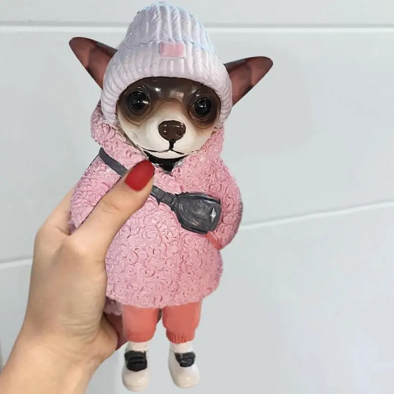 

Creative Resin Dog Crafts Simulation Standing Dog Sculpture Living Room Desktop Animal Ornament Cute Mini Chihuahua Dog Figures