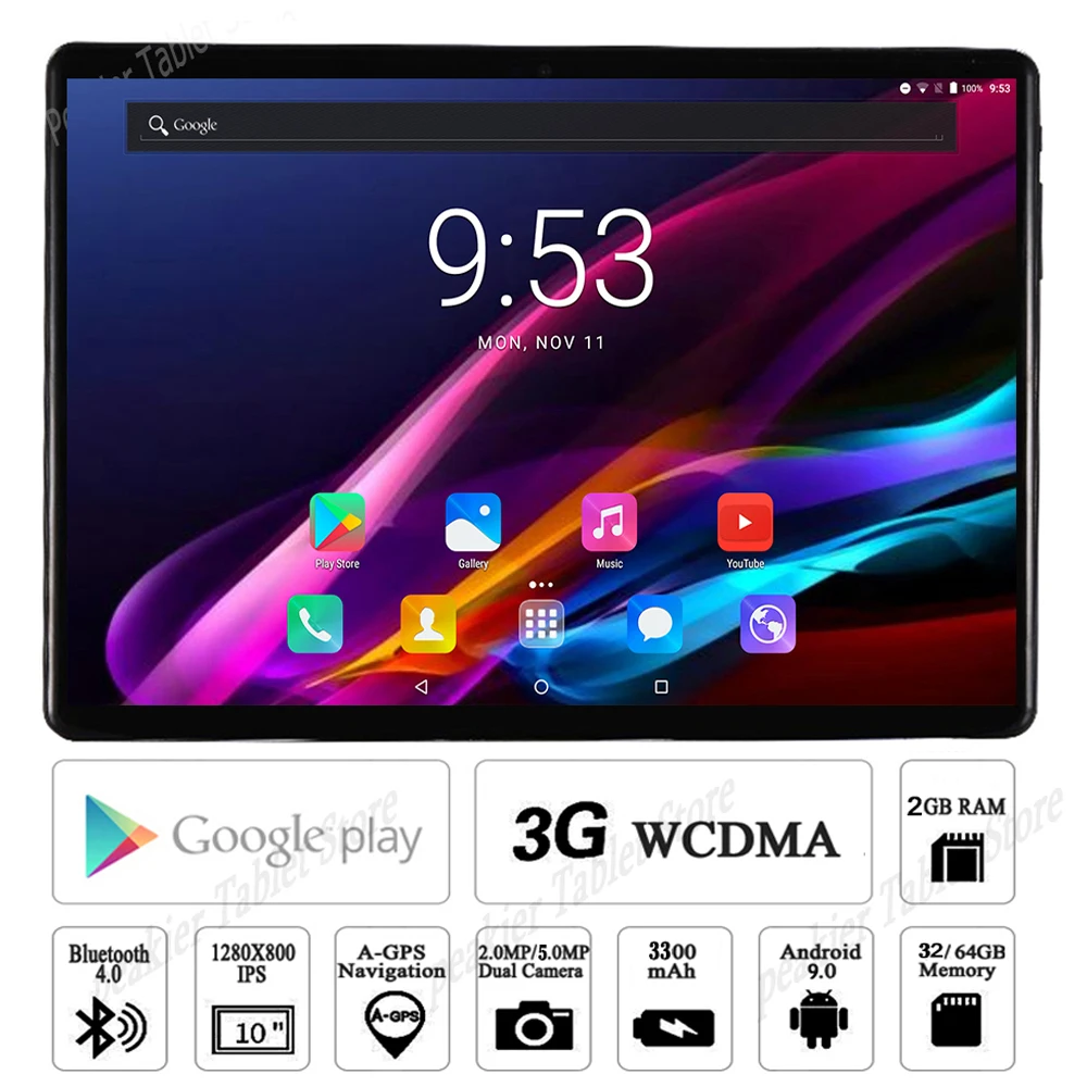 

2021 New Sales Hot 10 inch Tablet Android 9.0 1280*800 IPS 3G MT6580 Quad Core 2GB RAM 32GB ROM 5MP WiFi GPS планшет 10.1+Gifts