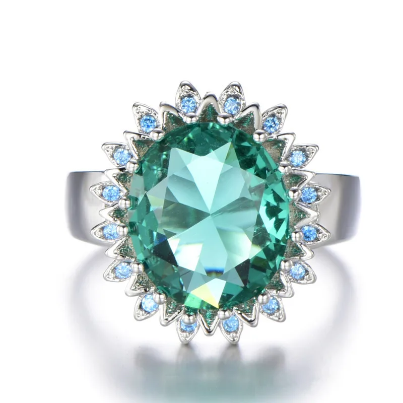 Кольцо женское из серебра 925 пробы в форме зеленого цветка | Украшения и