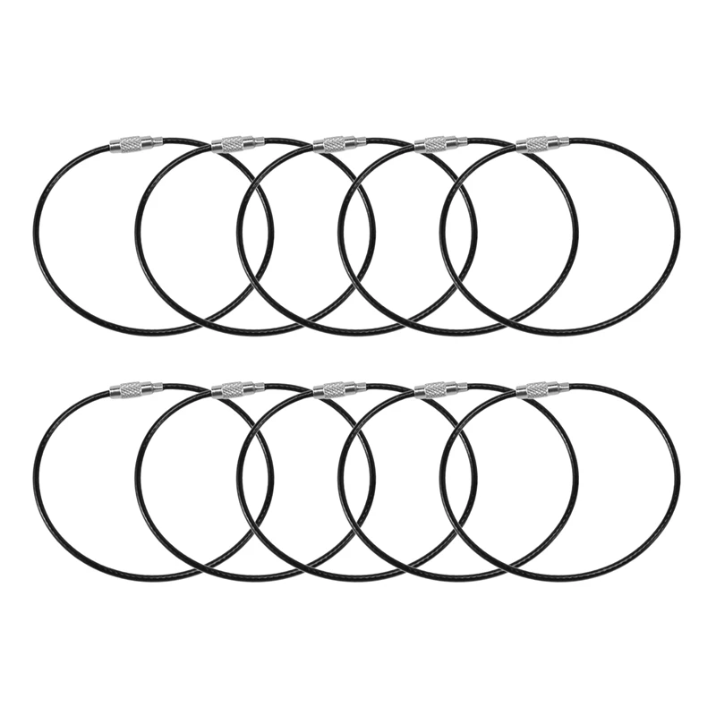 

10Pcs Stainless Steel Wire Rope Multifunctional Men's Key Ring Gift Silver 35Cm - Black, 20Cm