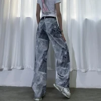 graphic jeans woman high waist wide leg pant pattern hip hop streetwear jeans denim hippie pants denim trousers loose y2k jeans