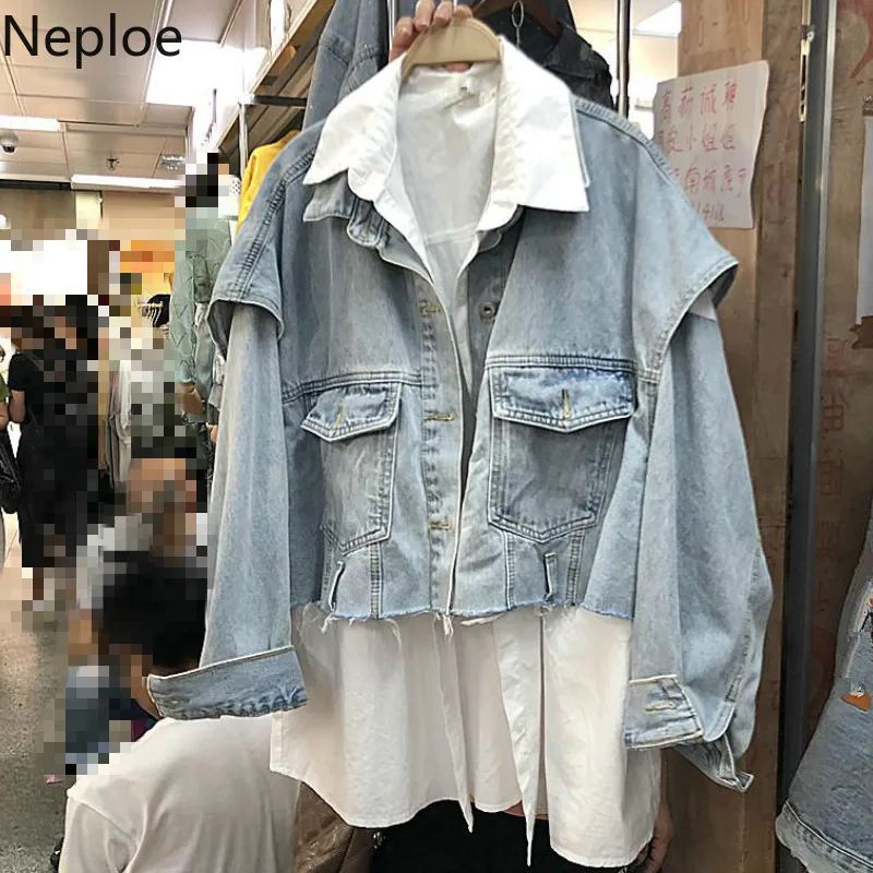 Весенняя блузка Neploe комплект из джинсовой блузки с длинными рукавами и