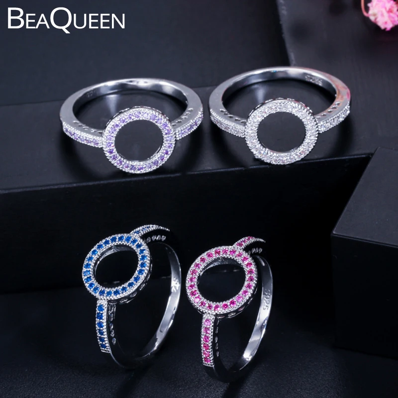 Обручальные кольца BeaQueen для женщин круглые ювелирные украшения с синим