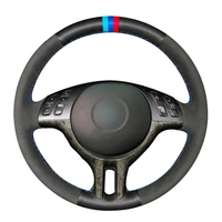 durable black natural leather black suede light blue blue red marker car steering wheel cover for bmw e39 e46 325i e53 x5