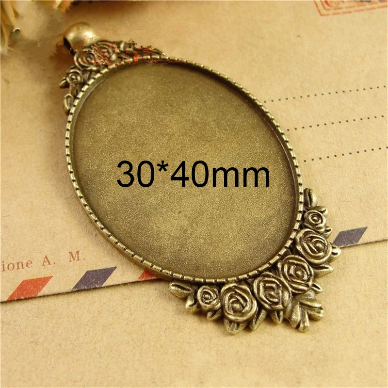 antique bronze 5 шт./лот Размер основания 30*40 мм розовое ожерелье с подвеской в виде цветка Установка основания Кабошон Камея лоток рамка пустая для изготовления ювелирных изделий - Цвет: antique bronze