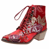 new autumn and winter embroidery flower womens womens luxury silk short boots motorcycle boots lace up fashion boots