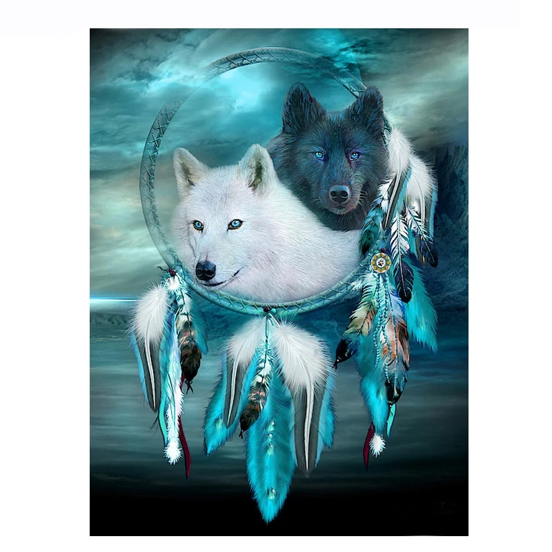 Полный Круглый Алмаз 5D DIY Алмазная картина индийский волк перо алмаз вышивка