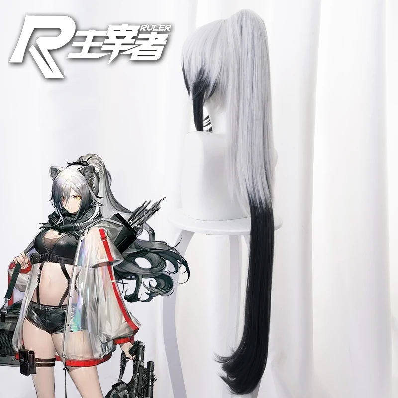 

High Quality Wigs Prop!! Hot Game Arknights Schwarz Cosplay Silver Grey Fades Into Black Long Ponytail Role Play Accessories