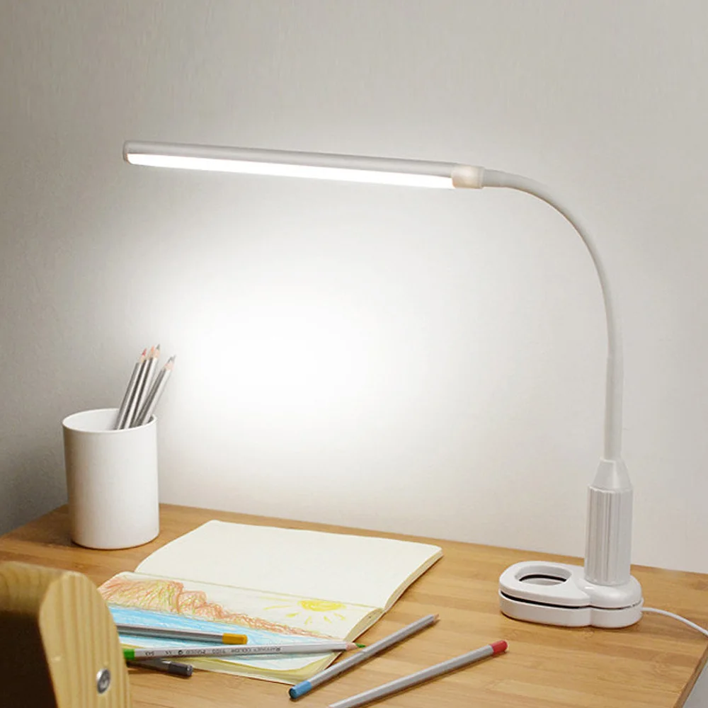 

LED Desk Lamp Long Arm Desk Lamp Bendable USB Power Supply Touch Dimming Office Clip Eye Protection Adjustable Reading Lamp