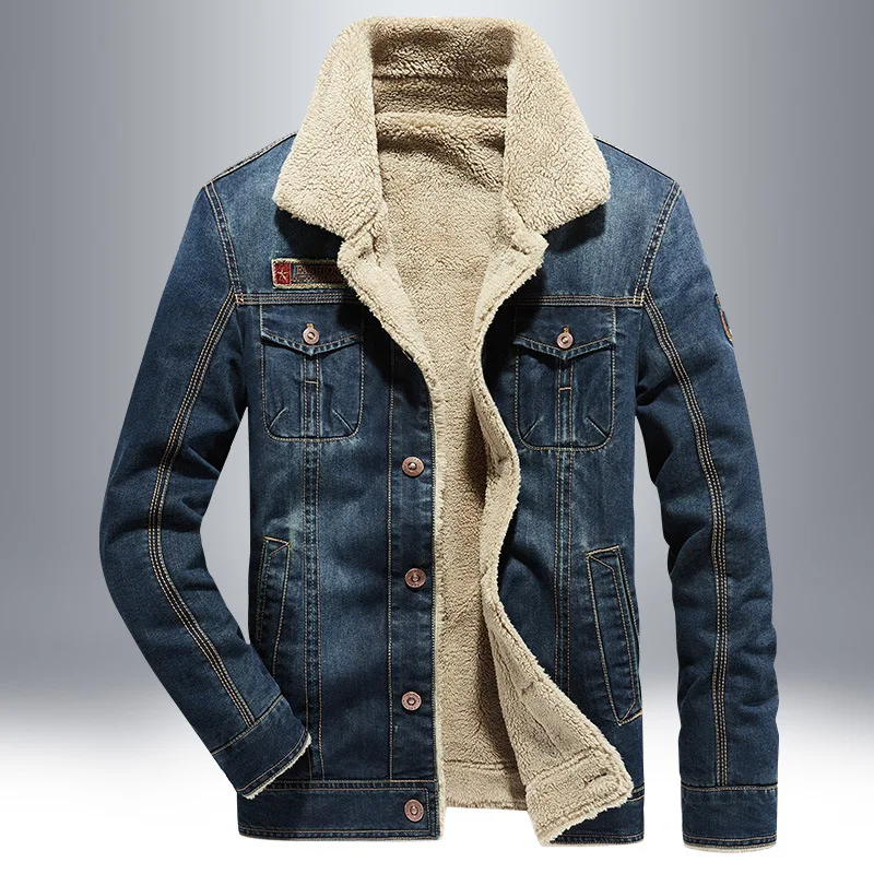 

men's large European and American Thermal cotton winter outdoor Plush denim jacket jacket