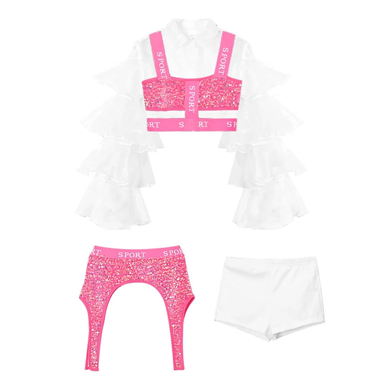 

Teen Girls Hip Hop Clothes Kpop Outfit Catwalk Show Sqeuins Stage Wear Kids Modern Street Dance Performance Dancewear Set