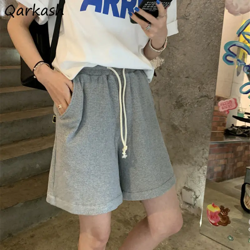 

Women Shorts Solid Drawstring All-match Summer Leisure Students Streetwear Chic Gray Apricot Harajuku Loose Cozy Casual Ulzzang