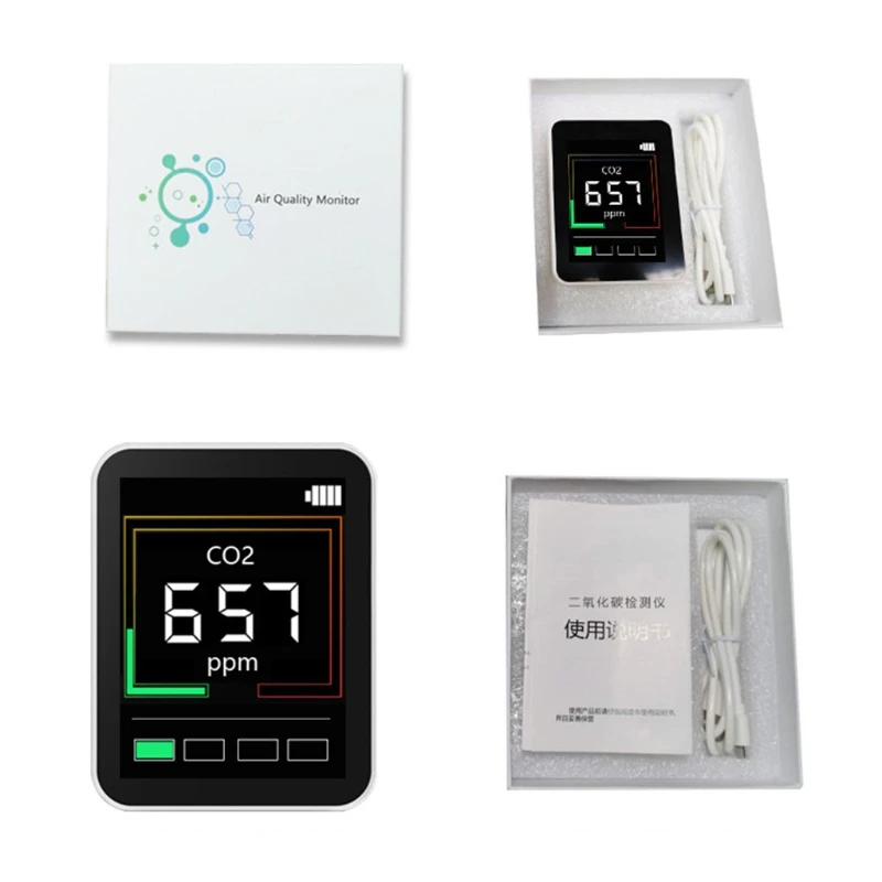 

Carbon dioxide CO2 detector VOC gas air quality indoor and outdoor USB rechargeable lithium battery TFT color