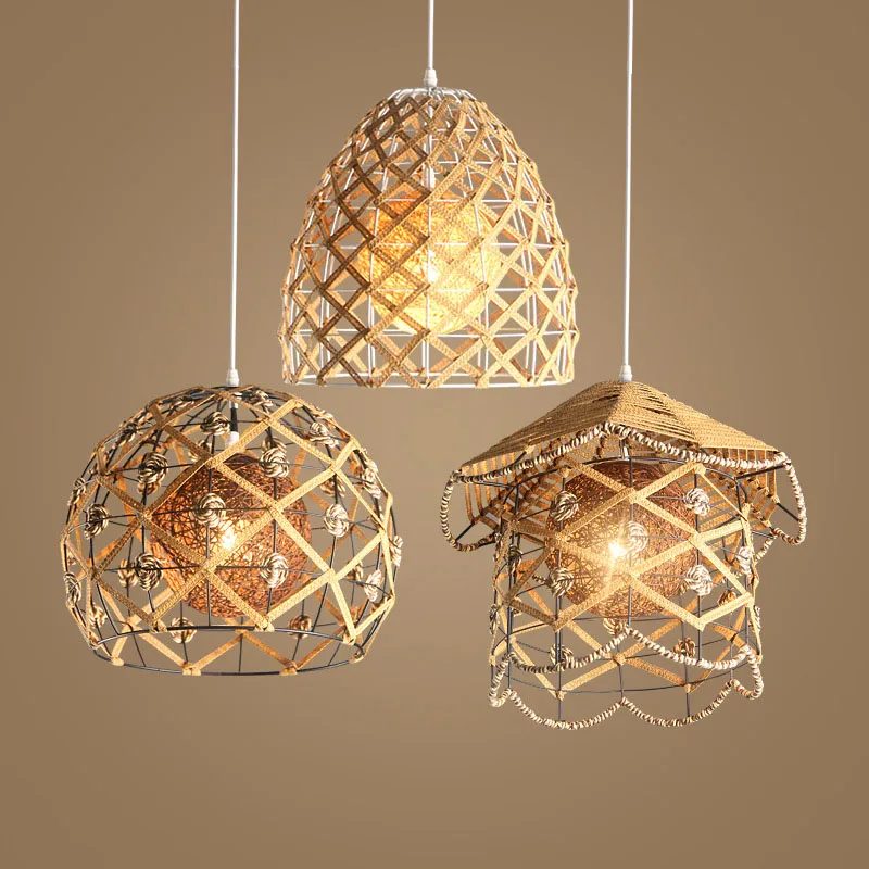 ИНН бамбуковый ткацкий подвесной светильник ручное вязание Отель Ресторан