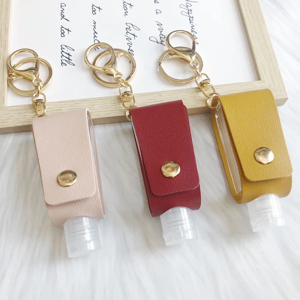 

30ml Hand Sanitizer Leather Keychain Holder Travel Bottle Refillable Container Flip Reusable Bottle Keychain Carrier