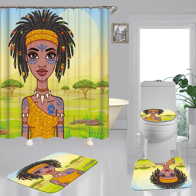 Ткань Steppe для Африканской девушки занавеска душа из полиэстера нескользящий