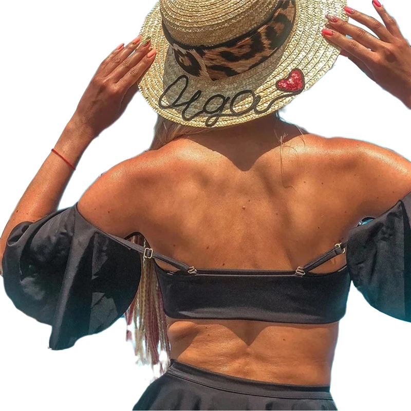 

2020 Women Push Up Padded Bra Bikini Set Ladies Summer Swimsuit Puff Sleeve Bathing Suit White Black Swimwear Biquinis Feminino