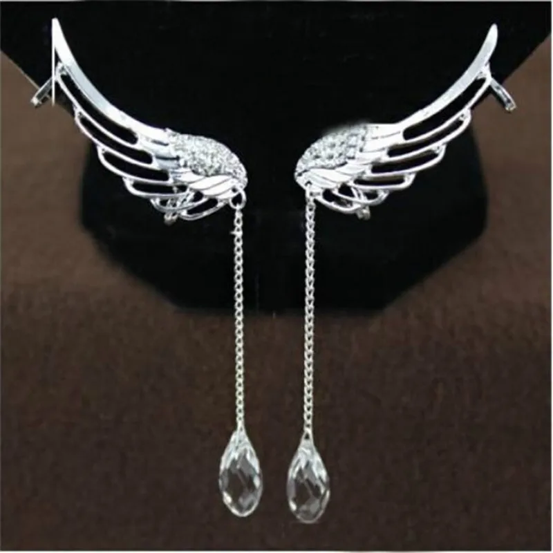 

1Pair Pendientes Mujer Bonita Hot Fashion Elegant Crystal Pendant Earrings Long Angel Wing Drop Dangle Earrings for Women