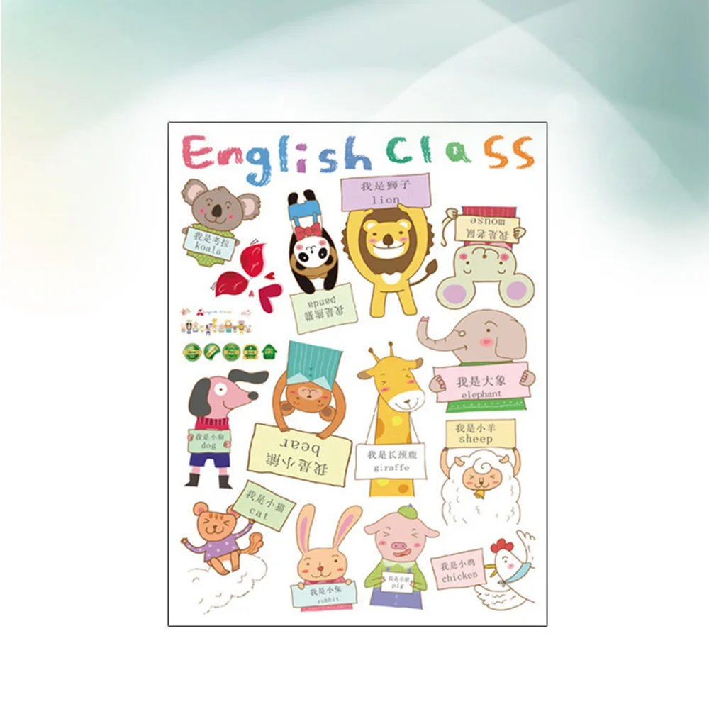 

Cartoon Animal English Class Wall Stickers Kids Living Room Nursery Home Decor School Kindergarten Decor