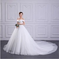elegant luxury wedding dress boat neck off shoulder a line empire lace pleats ruching corset court fan back bridal ball gown